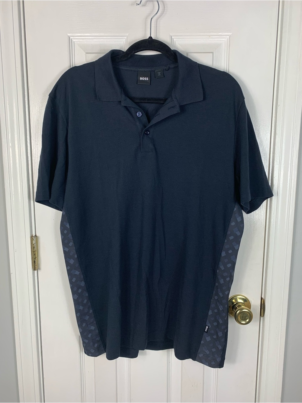 BOSS Mens Black Polo with Patterned Side Panels